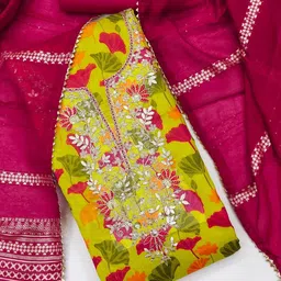 kalini Green Soft Chanderi Sequence Embroidery Work Unstitched Dress Material image 3