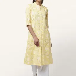 Rangmanch by Pantaloons Yellow Cotton Printed A Line Kurta-image-36