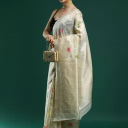 Mitera Floral Zari Chanderi Saree image 5