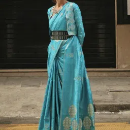 Elora Blue Woven Saree With Unstitched Blouse-picture-10