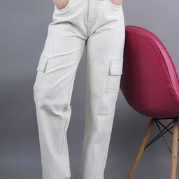 Moda Rapido Women Classic Boyfriend Fit High-Rise Stretchable Cotton Cargo Styles Jeans-picture-37