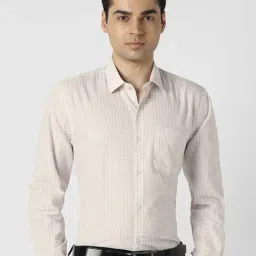 Peter England Beige Cotton Regular Fit Chequered Formal Shirt-picture-36