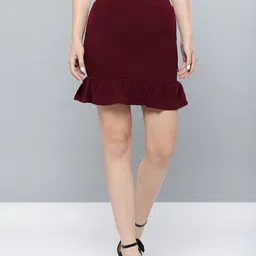 Veni Vidi Vici Women Burgundy Solid Trumpet Skirt-picture-34