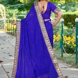 Mitera Pure Georgette Embellished Gotta Patti Bandhani Saree image 3