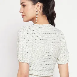 Madame V-Neck Geometric Print Tie-Up Shirt Style Crop Top image 3