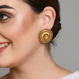 Fida Ethnic Indian Traditional Antique Gold Floral Stud Earrings-image-13