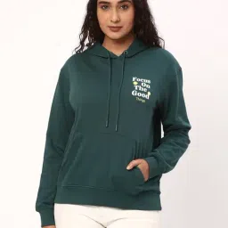 R&B Olive Regular Fit Cotton Graphic Print Hoodie image 3