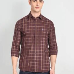Arrow Sport Brown Cotton Slim Fit Checks Shirt-picture-0