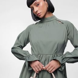 French Connection Gathered Bell Sleeves Cut-Out A-Line Dress-picture-23
