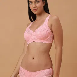 Soie Women Non-Padded Underwire Lacy Bra With Mid Rise Brief Set SET FB-611/ 1611 CRSTAL-R image 3