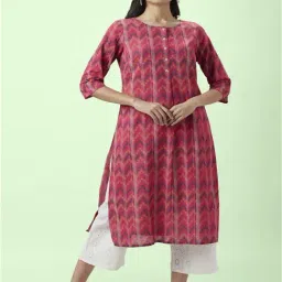 Rangmanch by Pantaloons Pink Cotton Printed Straight Kurta-picture-16