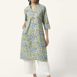 Rangmanch by Pantaloons Green Cotton Printed Straight Kurta-picture-48