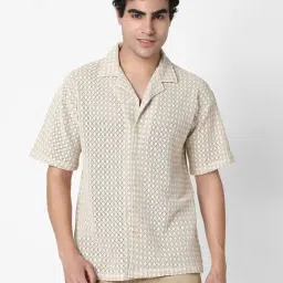 R&B Beige Cotton Relaxed Fit Geometric Shirt-picture-15