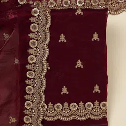 Koskii Floral Embroidered Sequinned Organza Unstitched Dress Material image 4