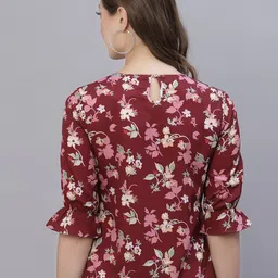 Style Quotient Maroon Floral Print Crepe Top image 4