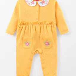 Babyhug Cotton Knit Full Sleeves Peter Pan Collared Sleepsuit With Floral Print - Yellow-picture-22