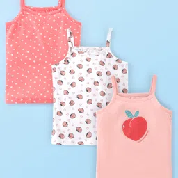Babyhug Single Jersey 100% Cotton Knit Singlet Sleeves Slips With Polka Dots & Fruits Print Pack of 3 - White & Pink-image-39
