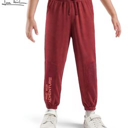 arias by lara dutta Arias Terry Knit Full Length Joggers With Text Print -Dark Red-picture-24
