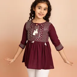 Ishti Rayon Three Fourth Sleeves Abstract  Embroidered Top - Wine-picture-18