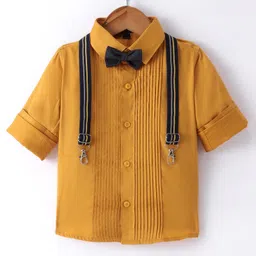 Robo Fry Cotton Woven Full Sleeves Solid Colour Party Shirt with Bow & Suspender - Golden-picture-33