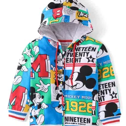 Babyhug Disney Terry Knit Full Sleeves Hooded Sweatjacket with Mickey Mouse Print - Green Blue & Red-image-86