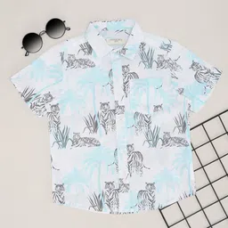 Pantaloons Junior Cotton Half Sleeves Tiger Printed Shirt - Blue-picture-19