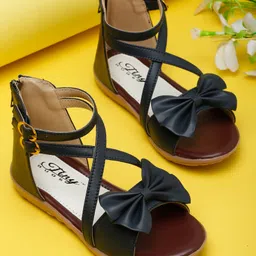 Tiny Bugs Bow Applique Detailed Colour Blocked Sandals With Zipper Closure - Navy Blue-picture-19