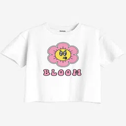 Bonkids Cotton Knit Half Sleeves Bloom Text & Floral Printed Oversized Tee - Off White-picture-14