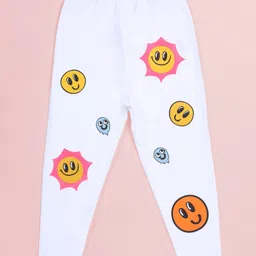 Kiddopanti Cotton Spandex Knit Smiley Face Printed Leggings - White-picture-19