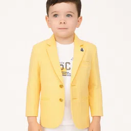 Dapper Dudes Full Sleeves Textured Blazer With Typography Printed Tee Set - Yellow-picture-36