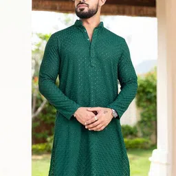shreeram Men Green Straight Cotton Kurtas-image-22