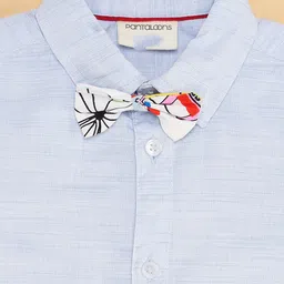 Pantaloons Baby Half Sleeves Solid Shirt With Attached Bow - Blue image 3