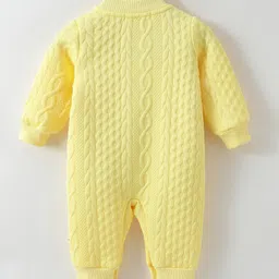 Kookie Kids Full Sleeves Romper with Snow Man Applique & Cable Knit Design - Light Yellow image 2
