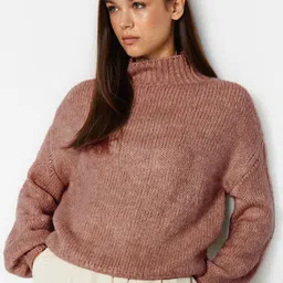 Trendyol Women Ribbed High Neck Long Sleeves Pullover Sweater with Fuzzy Detail-image-78
