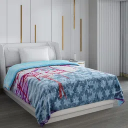 Monte Carlo Blue & Purple Floral Printed Mild Winter Single Bed Blanket-image-59