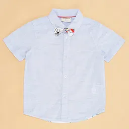 Pantaloons Baby Half Sleeves Solid Shirt With Attached Bow - Blue image 4