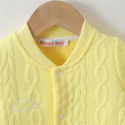 Kookie Kids Full Sleeves Romper with Snow Man Applique & Cable Knit Design - Light Yellow image 3