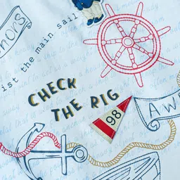 ToffyHouse Single Jersey Knit Half Sleeves T-Shirt with Nautical Theme Print & Patch Detailing - Light Blue image 3