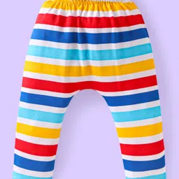 Babyhug Cotton Knit Full Length Diaper Leggings With Stripes & Animal Print Pack Of 3 - Red & Yellow image 4