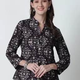 Moda Rapido Women Floral Print Mandarin Collar Cotton Shirt Style Top-picture-14