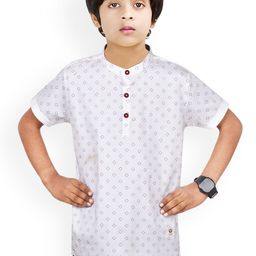 MADE IN THE SHADE Boys Geometric Printed Band Collar Cotton Straight Kurta-picture-20