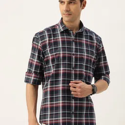 Burnt Umber Men Tartan Checked Casual Shirt-image-13