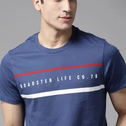 Roadster Men Blue  White Printed Round Neck Pure Cotton T-shirt-picture-24