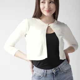 Style Quotient by noi Off-White Solid Crop Shrug image 1
