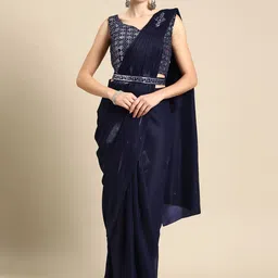 Grancy Embroidered Ready To Wear Saree With Belt image 1