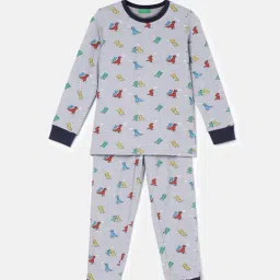 United Colors of Benetton Kids Grey Printed Full Sleeves T-Shirt with Joggers-picture-19