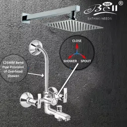 Gold Bell Prime Brass 3 In 1 Wall Mixer Set with 203X203 mm(8X8 Inch) SS Ultra Overhead 381 mm(15 Inch) SS Arm Hand Shower, 3-1-Siya-Soft-8U-15A-CP image 5