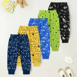 yk x trampoline YK X Kids Trampoline Pack Of 5 Printed Cotton Mid-Rise Joggers Lounge Pants-picture-32