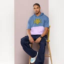 Kook N Keech Colourblocked Typography Printed Hooded Drop-Shoulder Sleeves T-shirt image 5