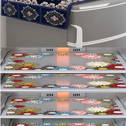 Dakshya Industries 5-Pcs Blue & Beige Printed Refrigerator Cover &  Fridge Mats-picture-36